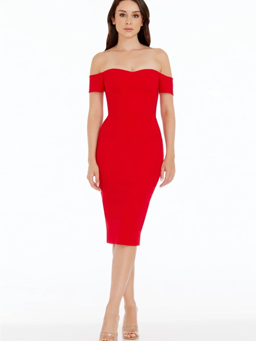 16. Dress the population • NWT $$ Off-Shoulder Midi Dress in Red